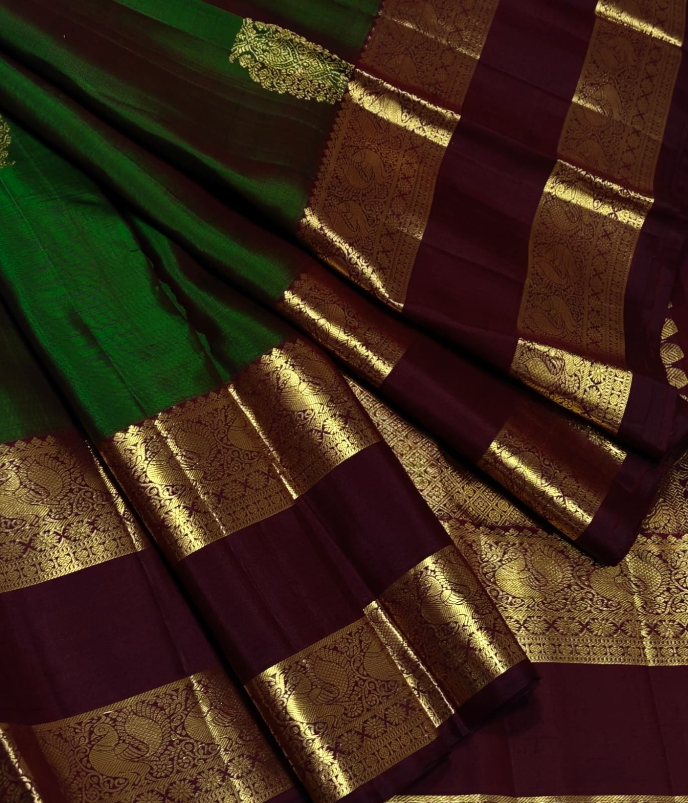 Emerald Green Traditional Silk Saree with Rich Contrast Border